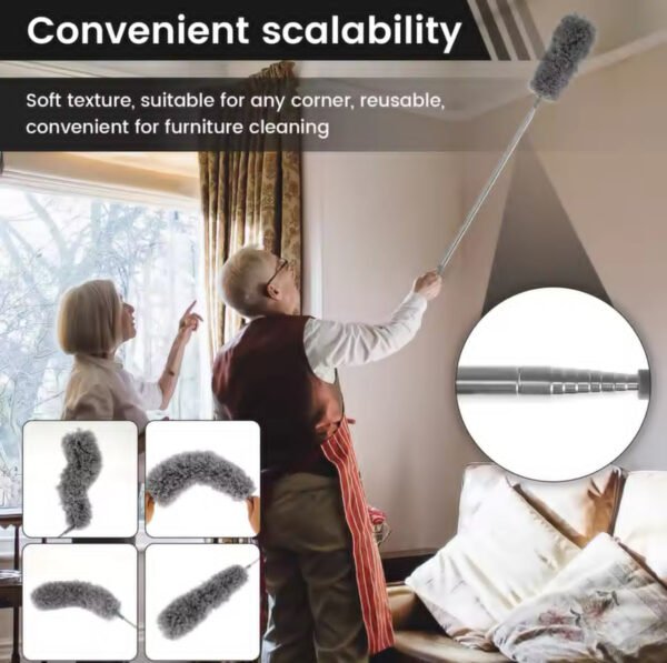 Flexible Microfibre Long Rod Grey Duster - Durable Design