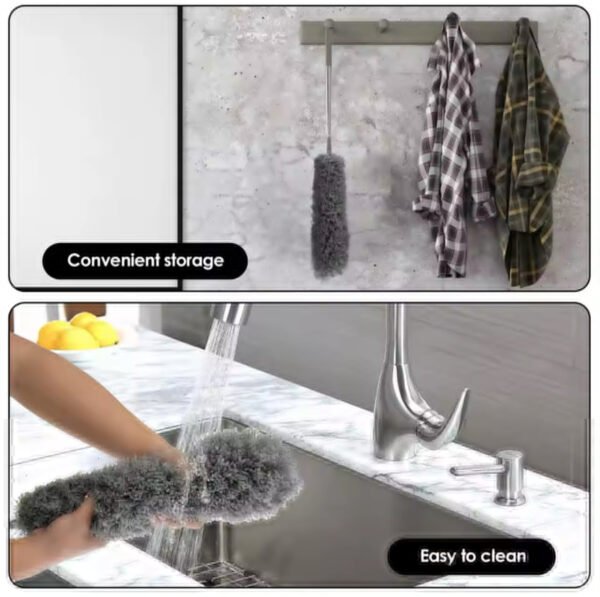 Flexible Microfibre Long Rod Grey Duster - Durable Design