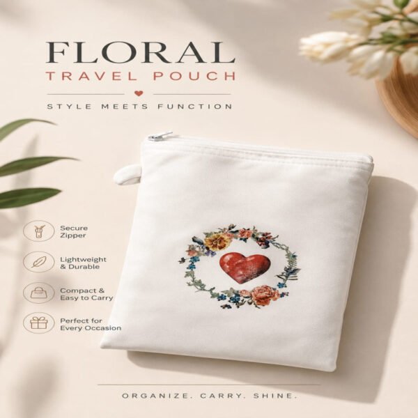 Floral Travel Pouch Elegant compact zippered pouch perfect for keeping your essentials organized on the go Elegant compa