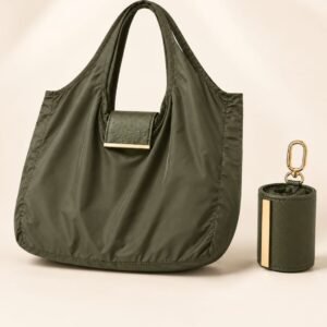 Foldable Keychain Tote Bag with Compact Leather Case - for Home Use