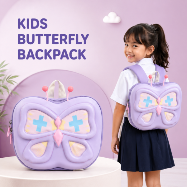 Foreign Trade Childrens Unisex Hard Shell PVC Backpack Cute Cartoon Butterfly Design Kindergarten Cross Border Ultra