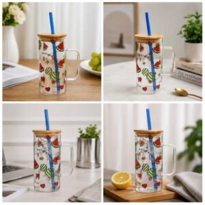 Fruit Design Glass Sipper with Lid Straw - High Quality