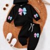 Girls Bow Print Hoodie & Trouser Set - black colourway photo 1