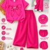 Girls Bow Print T-Shirt & Flapper Trouser Set - hot pink flapper hot pink t-shirt colourway photo 1