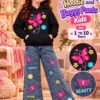 Girls Butterfly Print Hoodie & Baggy Jeans Set - black colourway photo 1