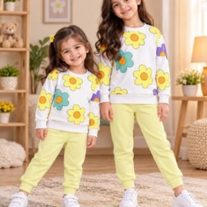 Girls Floral and Heart Winter Tracksuit - Sweatshirt and Trouser