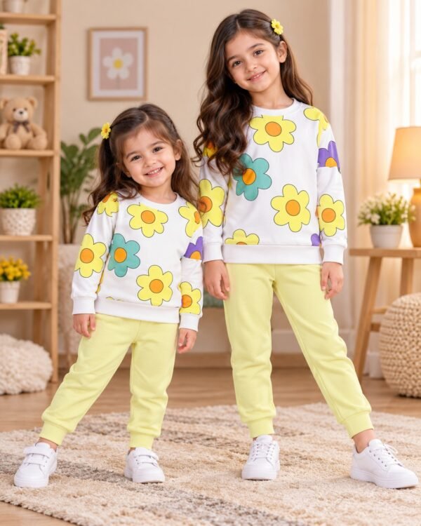 Girls Floral and Heart Winter Tracksuit - Sweatshirt and Trouser