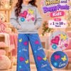 Girls Love Print Hoodie & Baggy Jeans Set - grey colourway photo 1