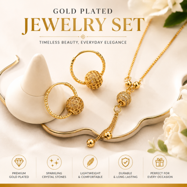 Girls necklacs earring set ZIRCON LOCKET SETGOLD PLATED - with Cash on Delivery