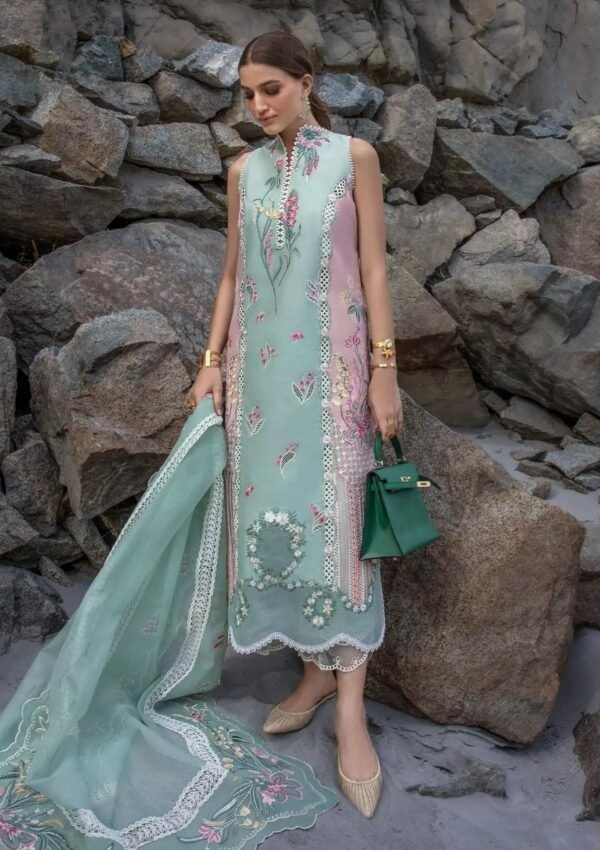 Embroidered Lawn 3-Piece Unstitched Suit for Women - Aqua Green Floral - view 1
