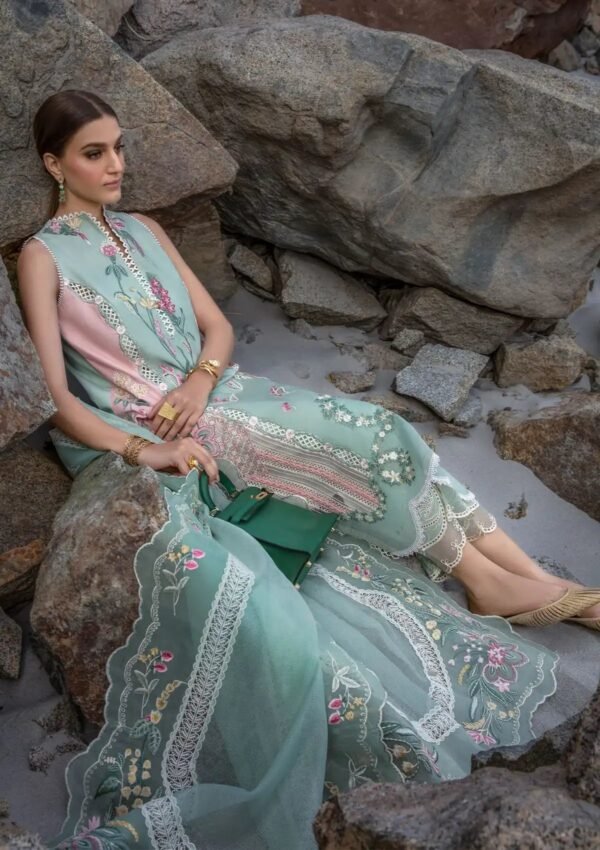 Embroidered Lawn 3-Piece Unstitched Suit for Women - Aqua Green Floral - view 2