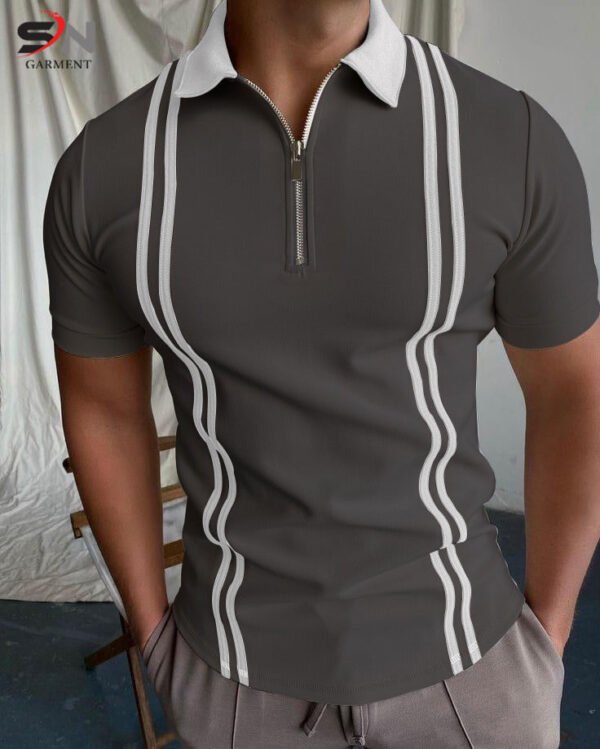 Grey Striped Zipper Polo For Men & Boys - Online in Pakistan