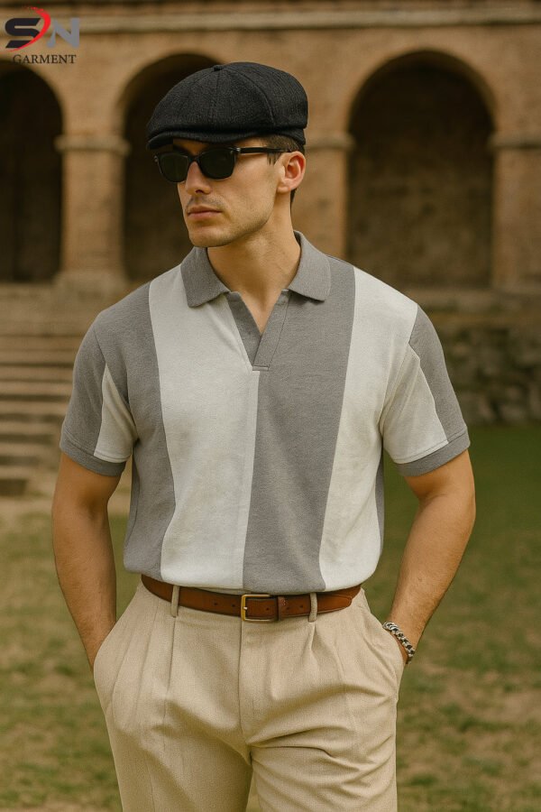 Grey White Panel Polo T-shirt For Men & Boys - Online in Pakistan