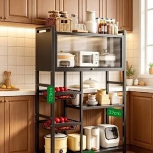 Heavy Duty Rustproof Kitchen Organizer with Cabinet and Wheels - for Home Use