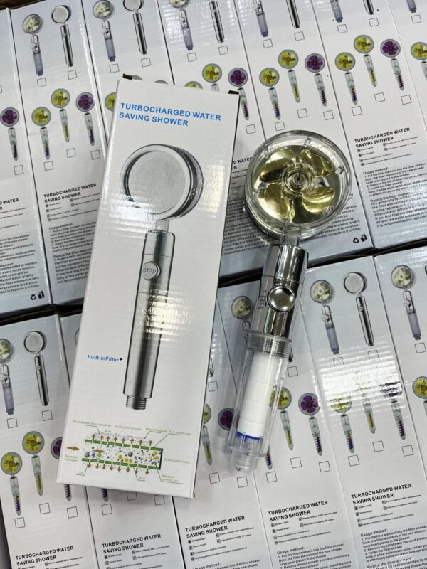 Premium Pressure Shower Head Water Saving 360 Degrees Rotating With Compact Fan ABS Rain Spray With Box
