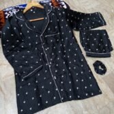 Flower Printed Night Suit 3-Piece with Piping
