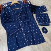 Flower Printed Night Suit 3-Piece with Piping