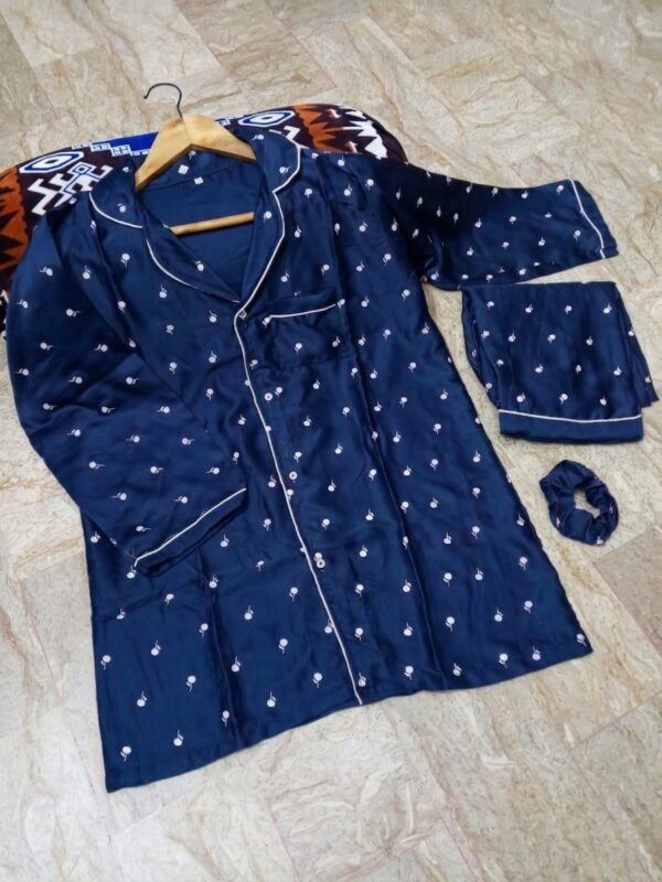 Flower Printed Night Suit 3-Piece with Piping