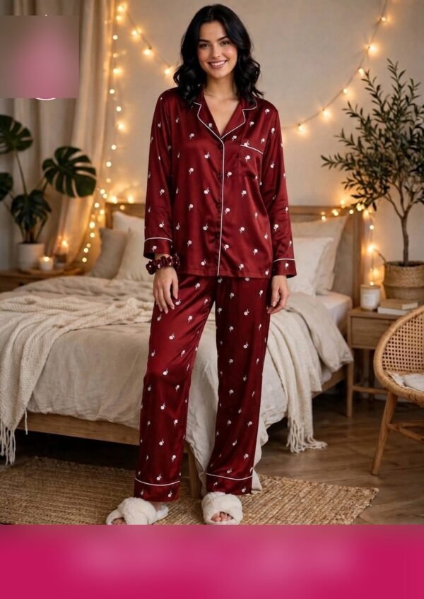 Flower Printed Night Suit 3-Piece with Piping