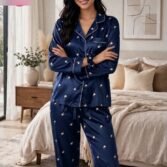 Flower Printed Night Suit 3-Piece with Piping