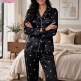 Flower Printed Night Suit 3-Piece with Piping