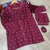 Flower Printed Night Suit 3-Piece with Piping