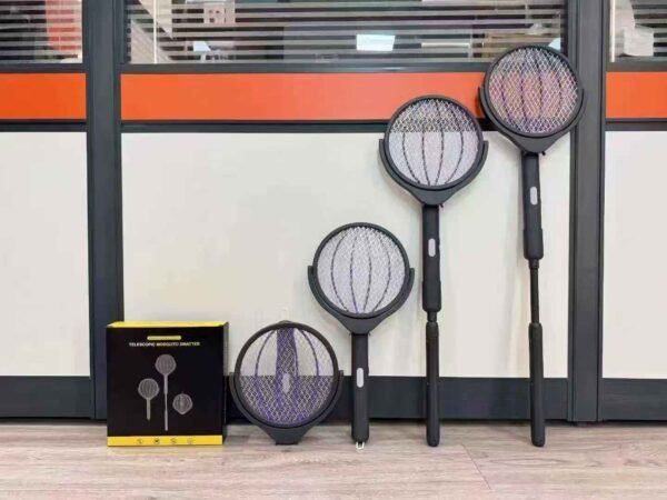 Electric mosquito swatter rackets in different extended sizes with wall dock
