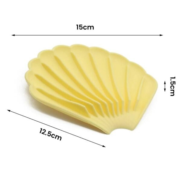 Yellow sea shell soap dish with size dimensions 15cm by 12.5cm