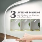 LED desk lamp with 3 levels of touch dimming shown on a desk