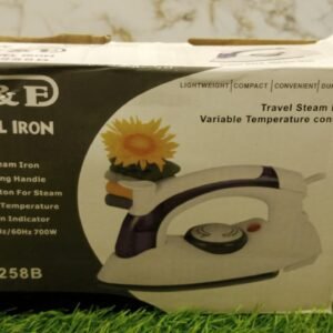 Travel steam iron retail box showing the foldable design