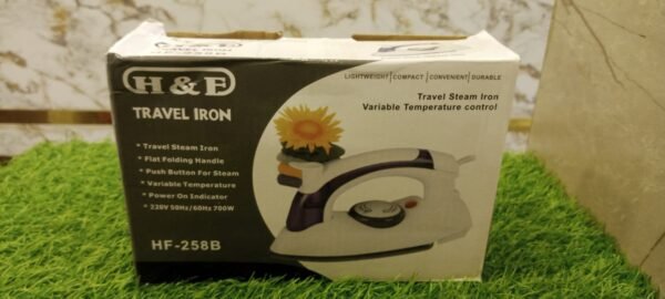 Travel steam iron retail box showing the foldable design Travel steam iron retail box showing the foldable design