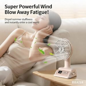 Retro style desk fan poster showing powerful cooling wind