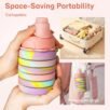 Foldable silicone bottle held in hand showing space saving size