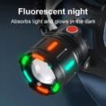 Head torch with fluorescent night glow strips close-up