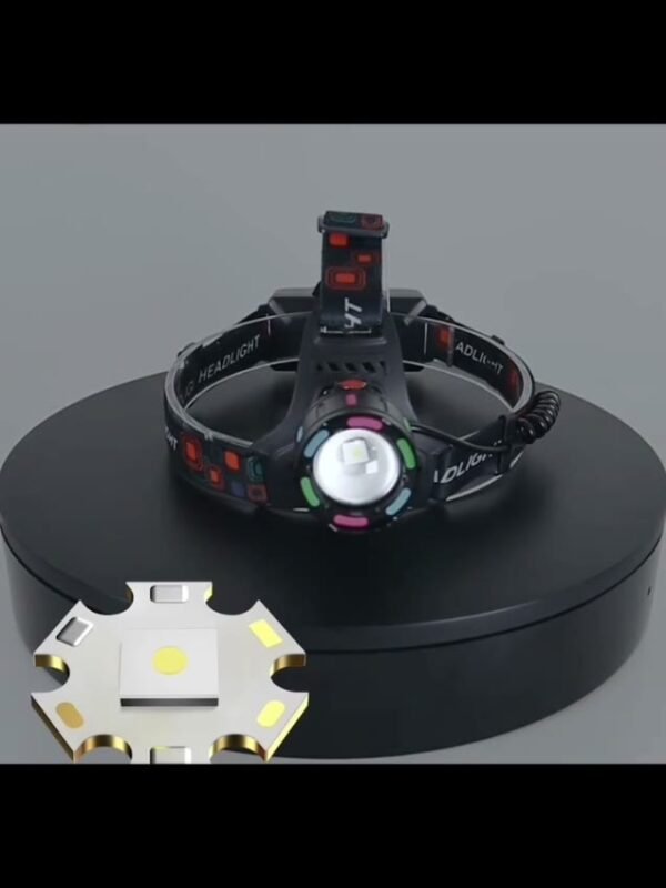 LED zoom headlight front view on a display stand