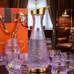 Crystal decanter and glasses set arranged in a luxury room