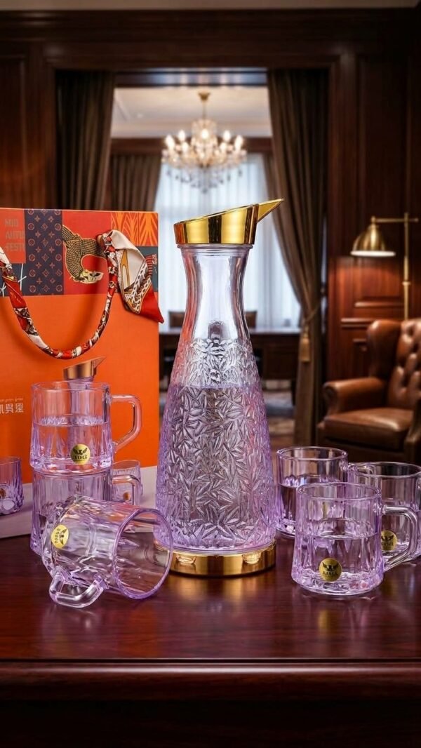 Crystal decanter and glasses set arranged in a luxury room