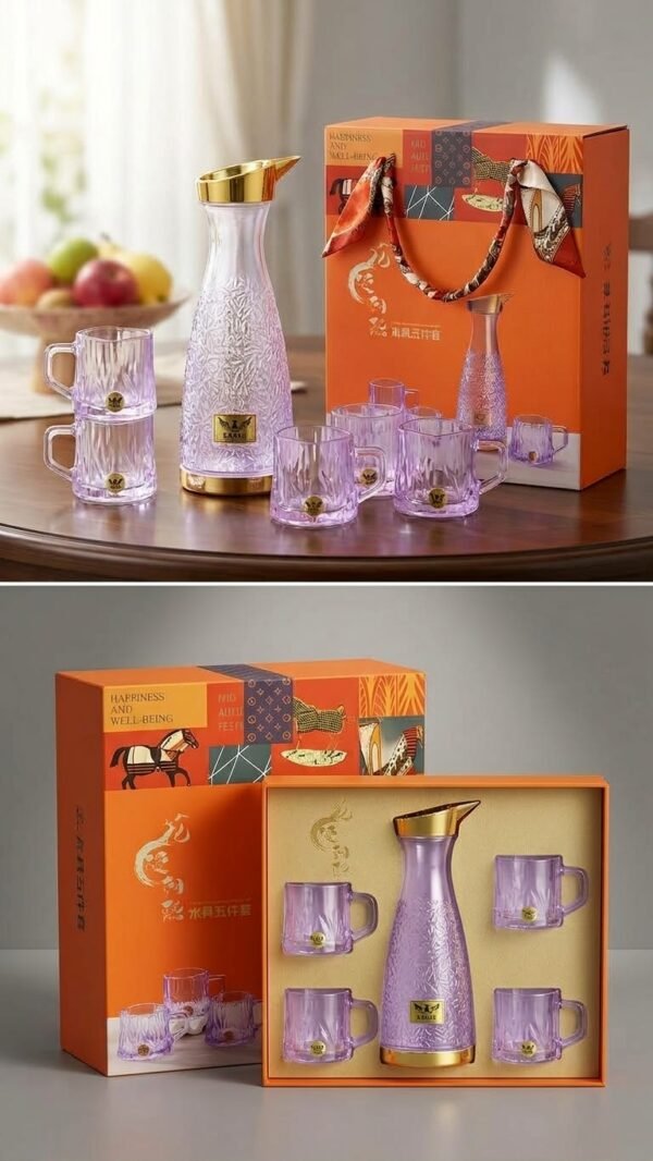 Drinkware gift set box with decanter and four glasses