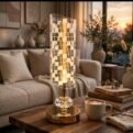 Luxury crystal table lamp on a coffee table in daylight