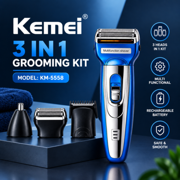 Kemei KM 5558 Rechargeable 3 In 1 Electric Shaver And Trimmer - High Quality