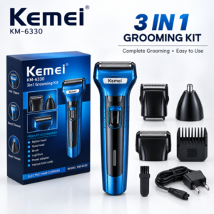 Kemei KM 6330 Rechargeable 3 In 1 Electric Shaver And Trimmer - Durable Design