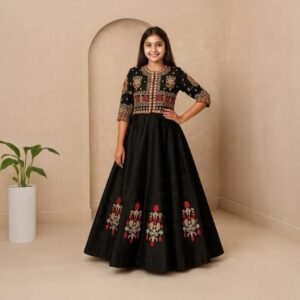Kids Embroidered Shirt with Printed Flapper – 2 Piece Festive Set for Girls