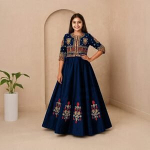 Kids Embroidered Shirt with Printed Flapper – 2 Piece Festive Set for Girls