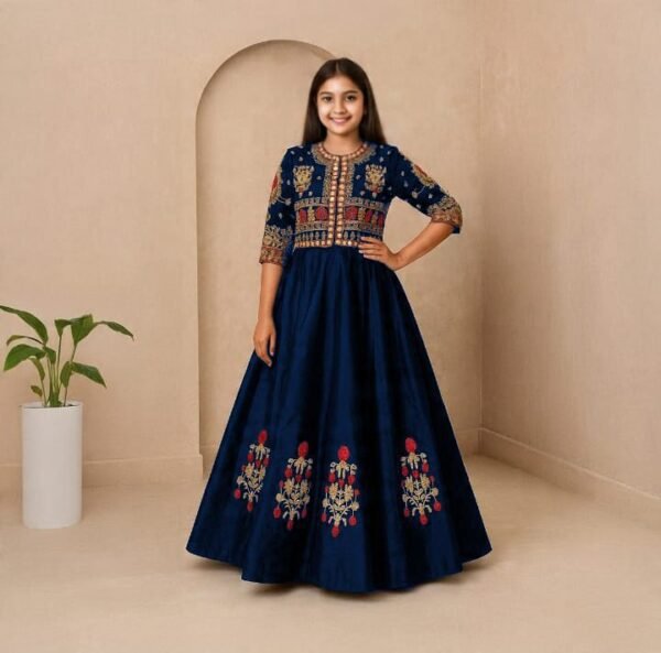 Kids Embroidered Shirt with Printed Flapper – 2 Piece Festive Set for Girls