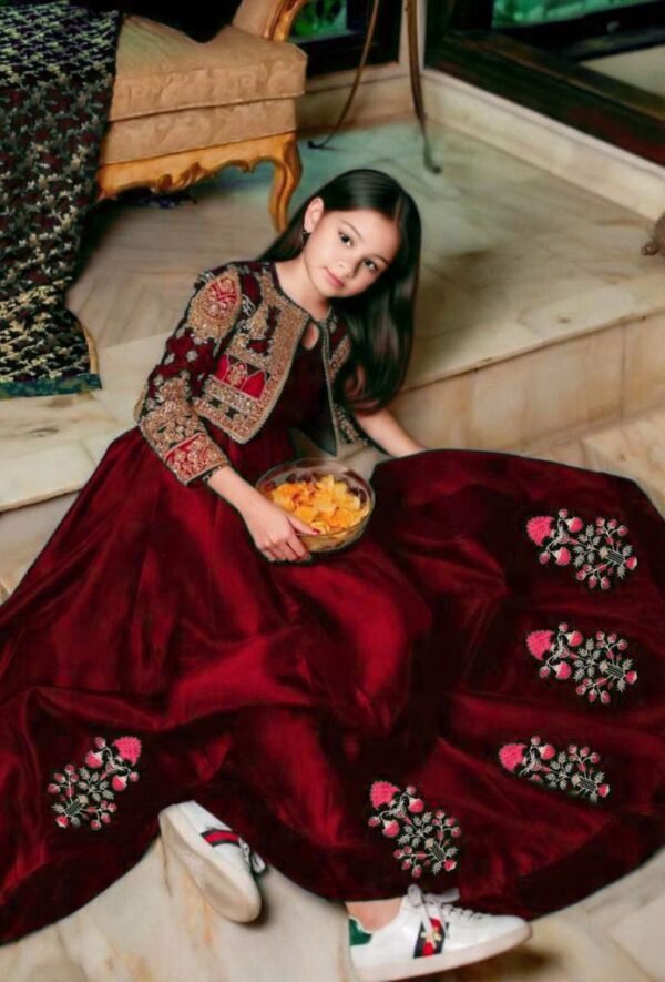 Kids Embroidered Shirt with Printed Flapper – 2 Piece Festive Set for Girls