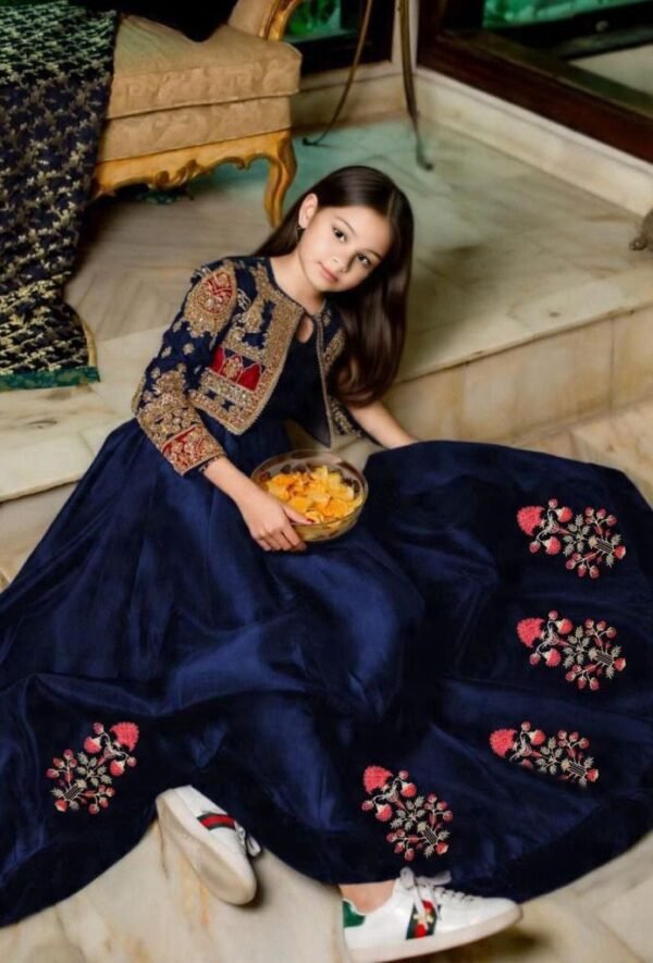 Kids Embroidered Shirt with Printed Flapper – 2 Piece Festive Set for Girls