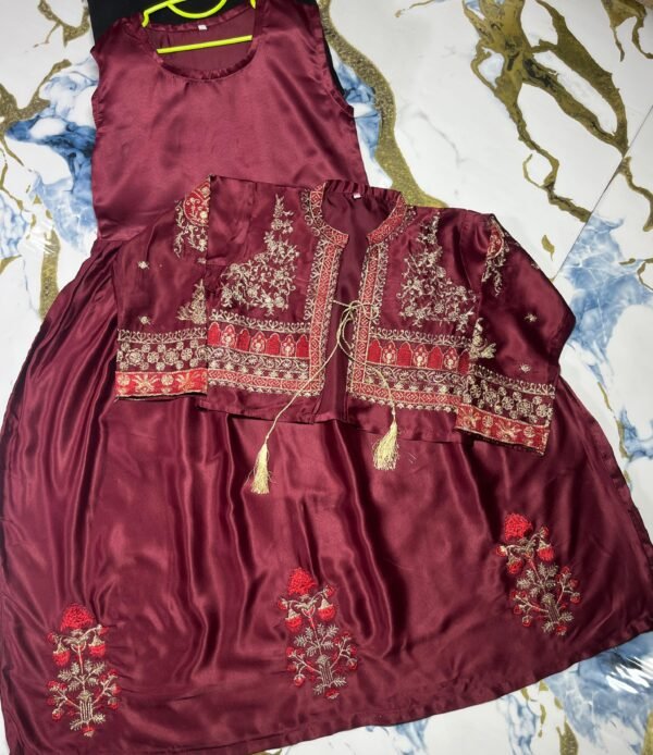 Kids Embroidered Shirt with Printed Flapper – 2 Piece Festive Set for Girls