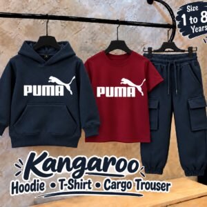 Kids 3-Piece Hoodie, T-Shirt & Cargo Trouser Set - maroon t-shirt colourway photo 1