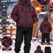 Kids Balaclava Zipper Hoodie & Trouser Set - maroon colourway photo 2