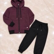 Kids Balaclava Zipper Hoodie & Trouser Set - maroon flat lay colourway photo 4